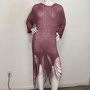 Sage & Flower Mauve Pink Crochet Pullover Oversized Sweater Dress Size S/M
